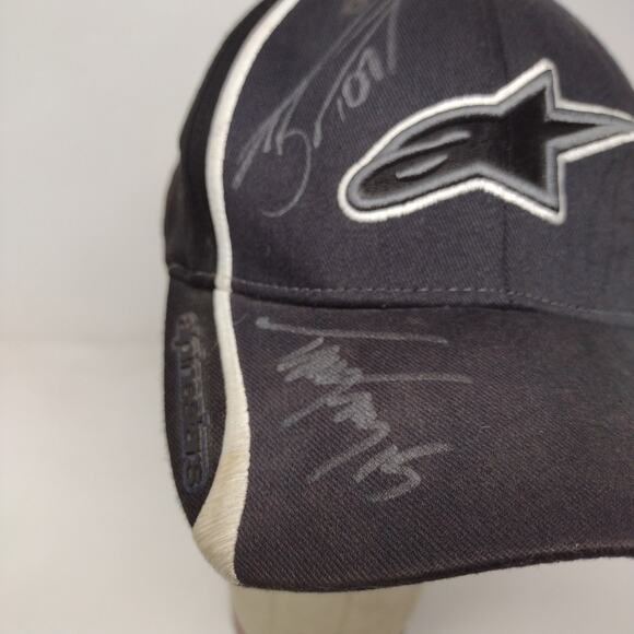 Alpinestars Flexfit Hat Size S-M Black Embroidered Logo 4 Autographs SEE DESC - Picture 5 of 11